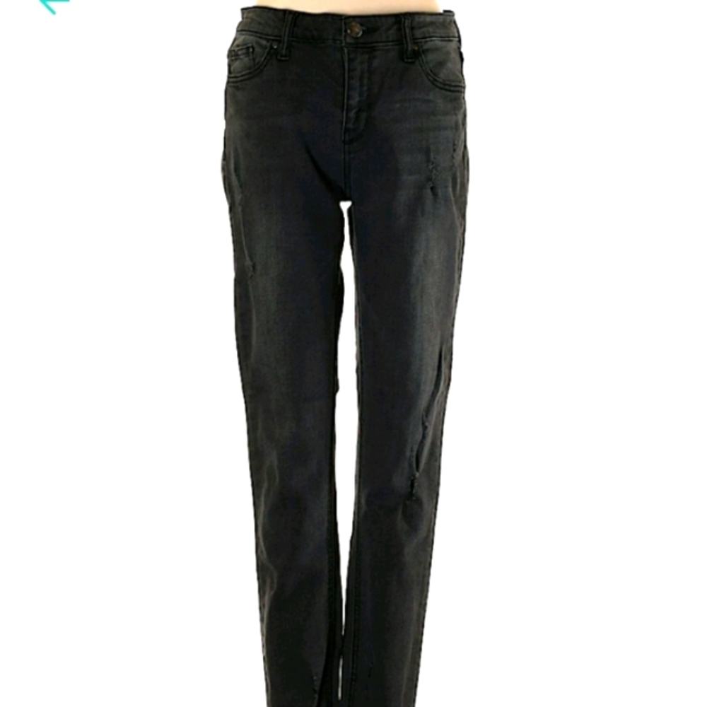 Evidnt Los Angeles Black Mid Rise Skinny Crop Raw Frayed Step Hem Denim Jeans 26